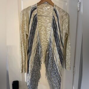 Say What? Beige and Navy Fringe Cardigan